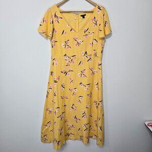 Ann Taylor Womens Floral Linen Blend Midi Dress Size 6 Easter Feminine Country